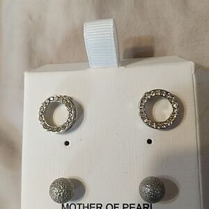 Silver and Gray Stud Earrings Set